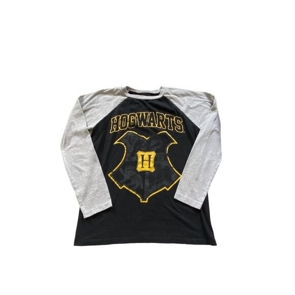 Harry Potter Hogwarts Boys Logo Raglan Tee Black Size L Long Sleeve Wizard Fall - Picture 1 of 7
